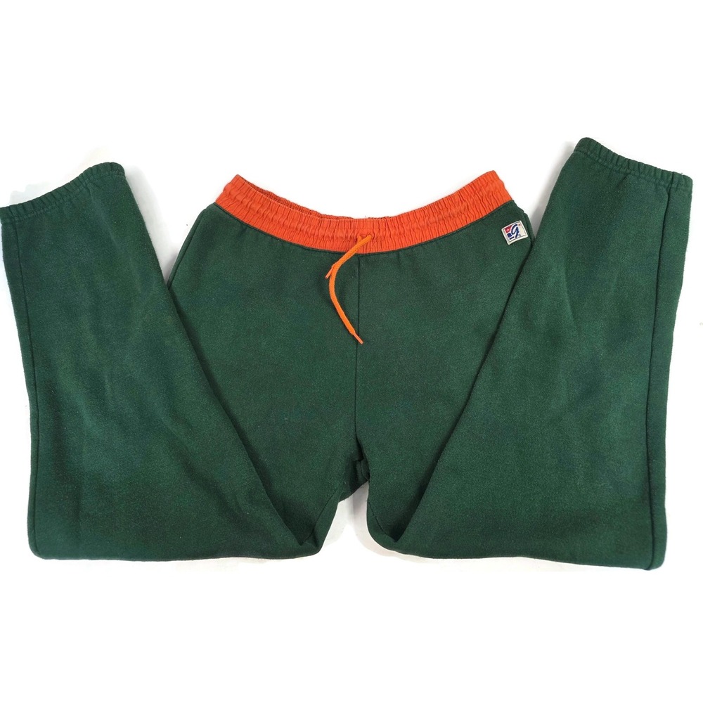 Vintage The Game Sweatpants Mens Large Green Orange Fleece 90s USA Made Casual‎